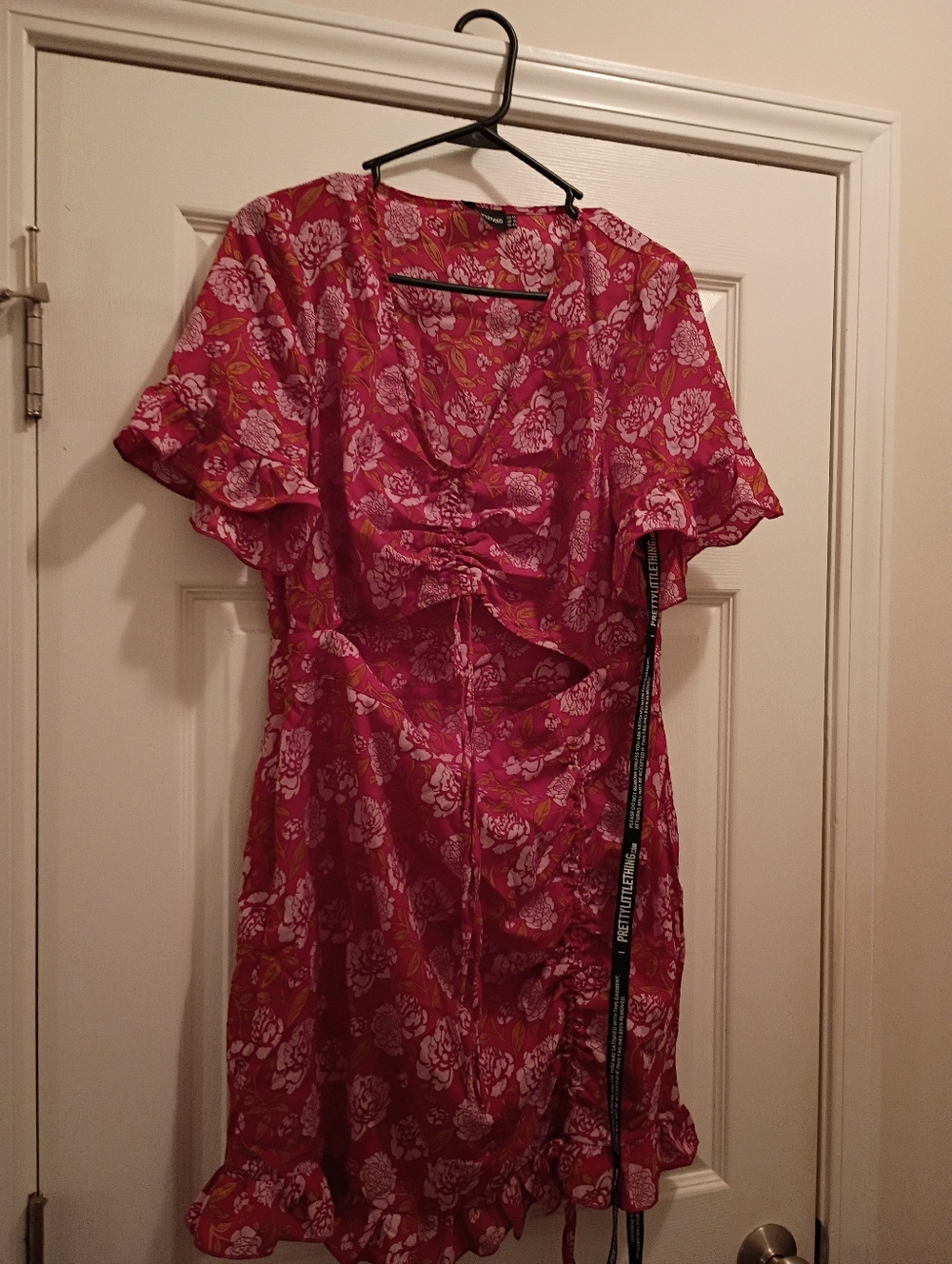 Ladies Floral Tie-Front Pink Women's Dress  (M)
